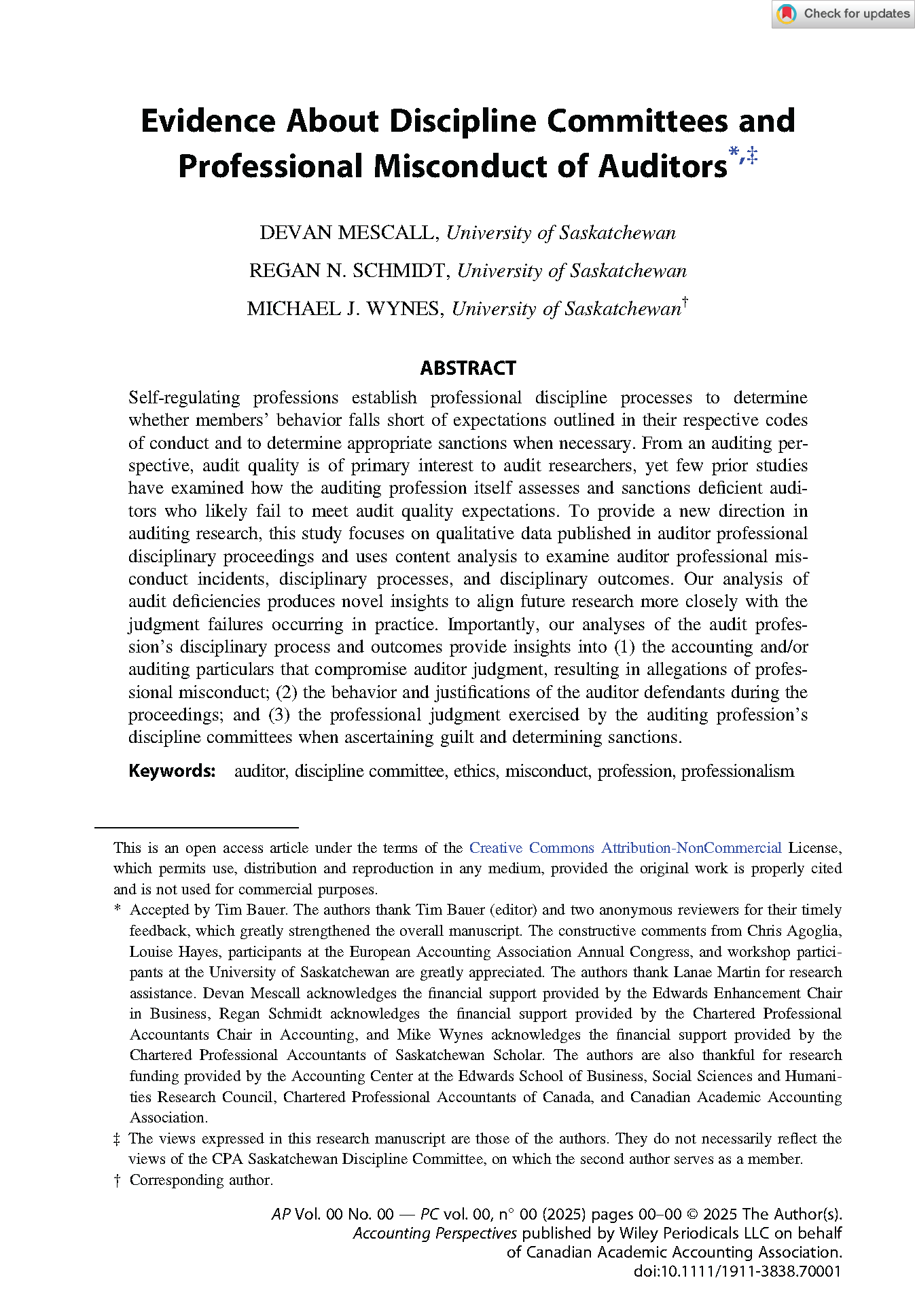 Evidence About Discipline Committees and Professional Misconduct of Auditors