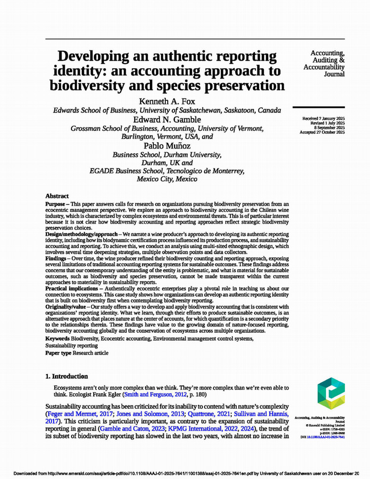 Developing an authentic reporting identity: an accounting approach to biodiversity and species preservation
