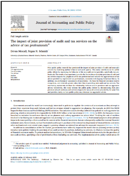 The impact of joint provision of audit and tax services on the advice of tax professionals